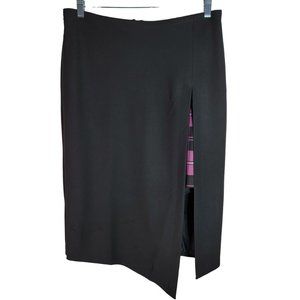 Equestrian Vtg‎ Plaid Pencil Skirt L Mid Rise Knee Length High Slit Front Black
